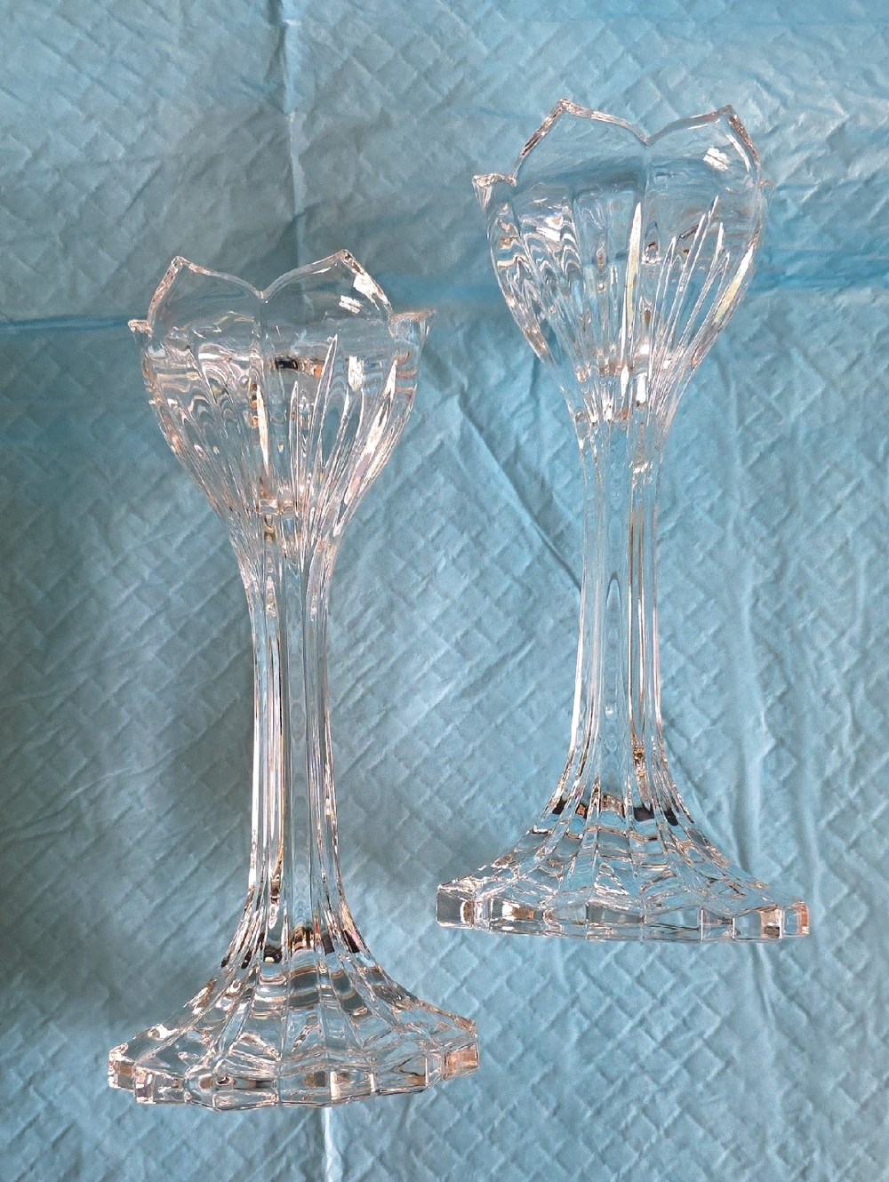 Lotus 100% Lead Crystal Candle Holders By Gorham 7" Tall
